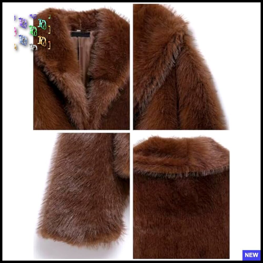 Fluffy Faux Fur Cropped Jacket Open Front Shawl Collar Winter Coat Chic - Picture 7 of 7